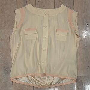 Rachel Antonoff Cream Silk Sleeveless Blouse with Baby Pink Trim